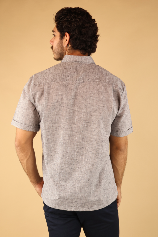 Camisa Guayabera Manga Corta Negro Jaspe Hombre Con Alforzas Tradicional